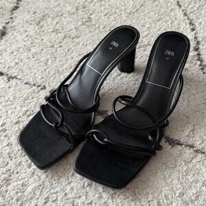 Zara Strappy Black Small Block Heel size 9